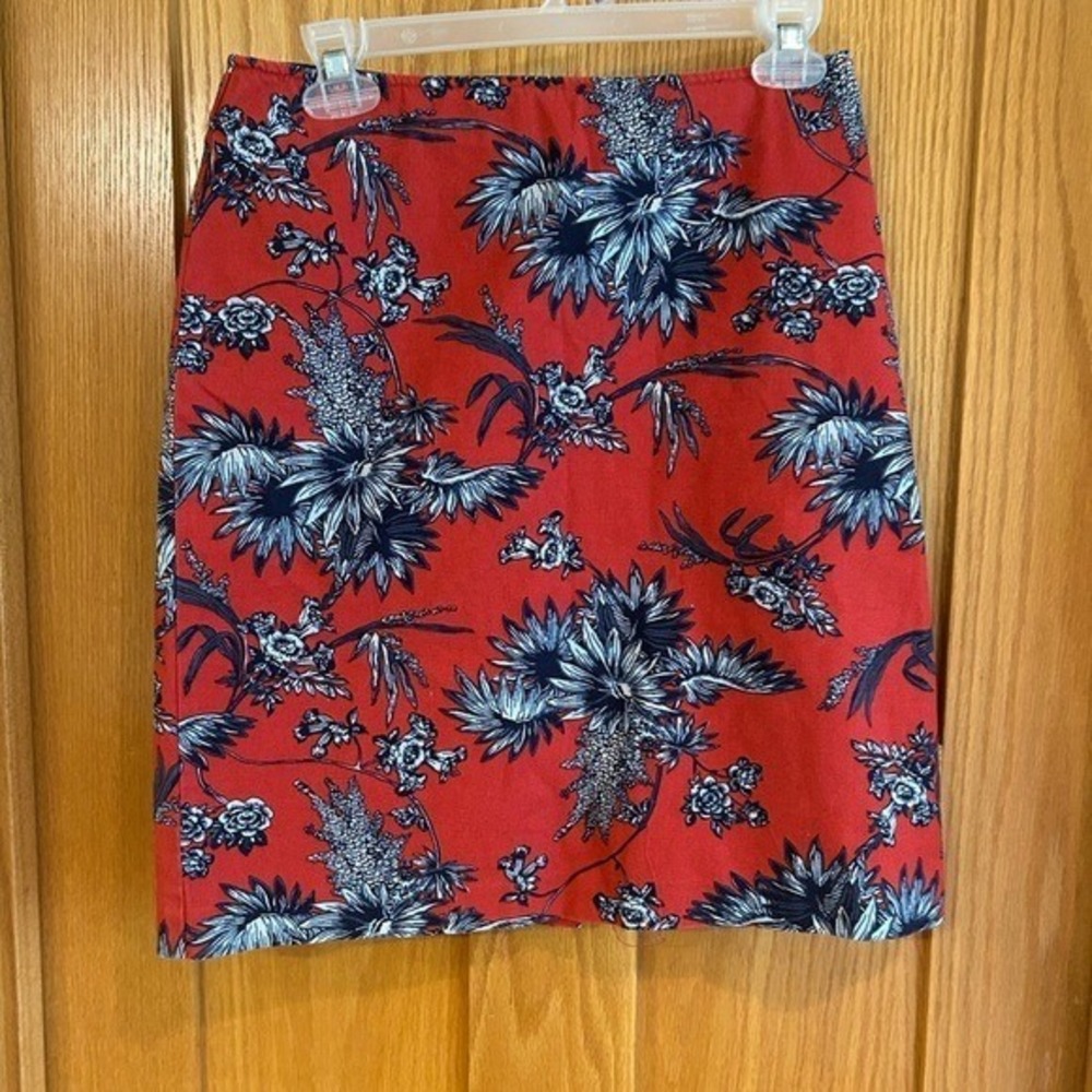Vintage Bushwacker‎ Red Blue Floral Pencil High Waisted Mini Skirt Cotton Sz 4 S
